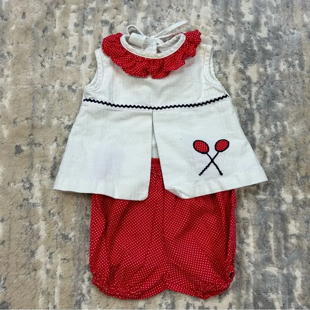 Vintage 1970’s Summer Tennis Dress and Polka Dot Bloomers 9 months